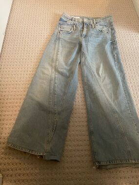 Zara Light Blue Wide-Leg Panel Jeans